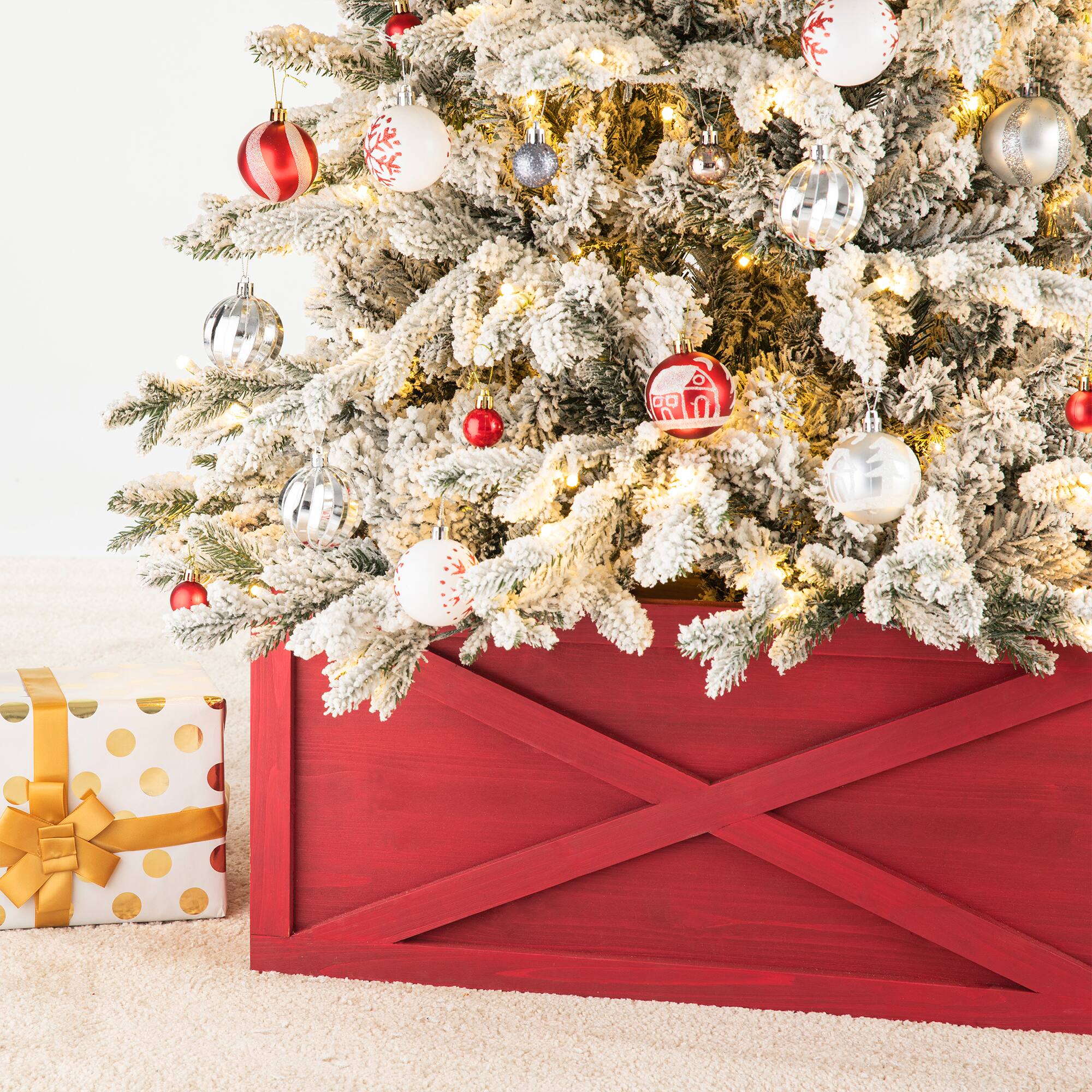 Glitzhome® 26" Red Wooden Tree Collar